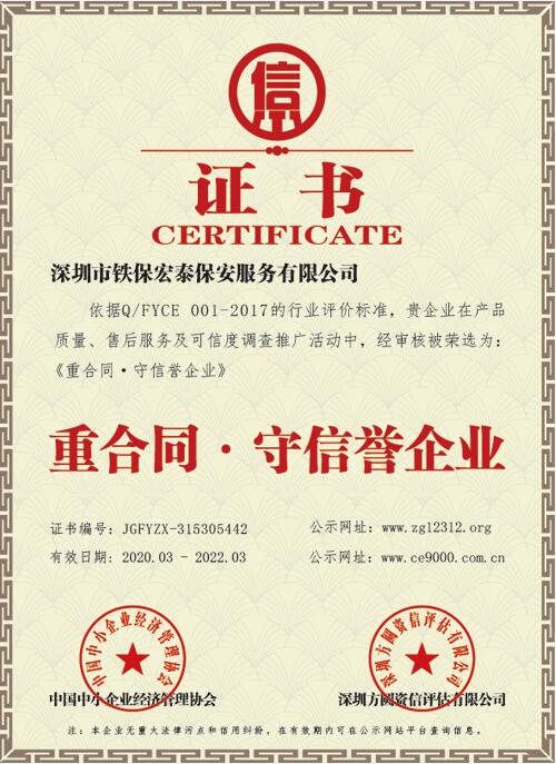 2020年度重合同守信譽企業